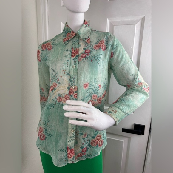 Stuffed shirt Vintage 60s 70s Sheer Shirt Floral Blouse.Size 11/32. A41 - Picture 1 of 15